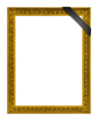 Golden frame for paintings, mirrors or photo isolated on white background. Design element with clipping path