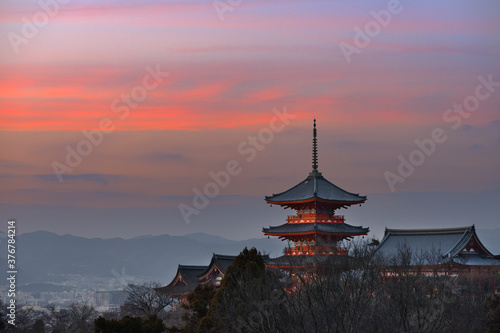 Exterior view of Kiyomizu dera during sunset photo