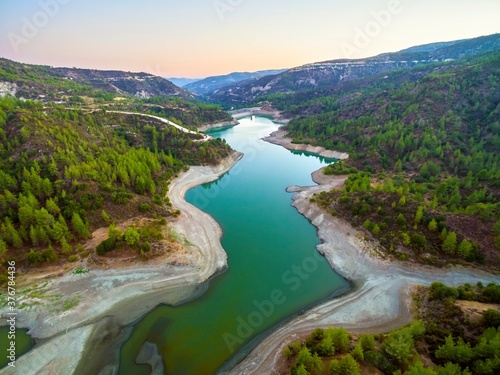 Aerial view of Dhiarizos River during sunset in Paphos, Cyprus photo