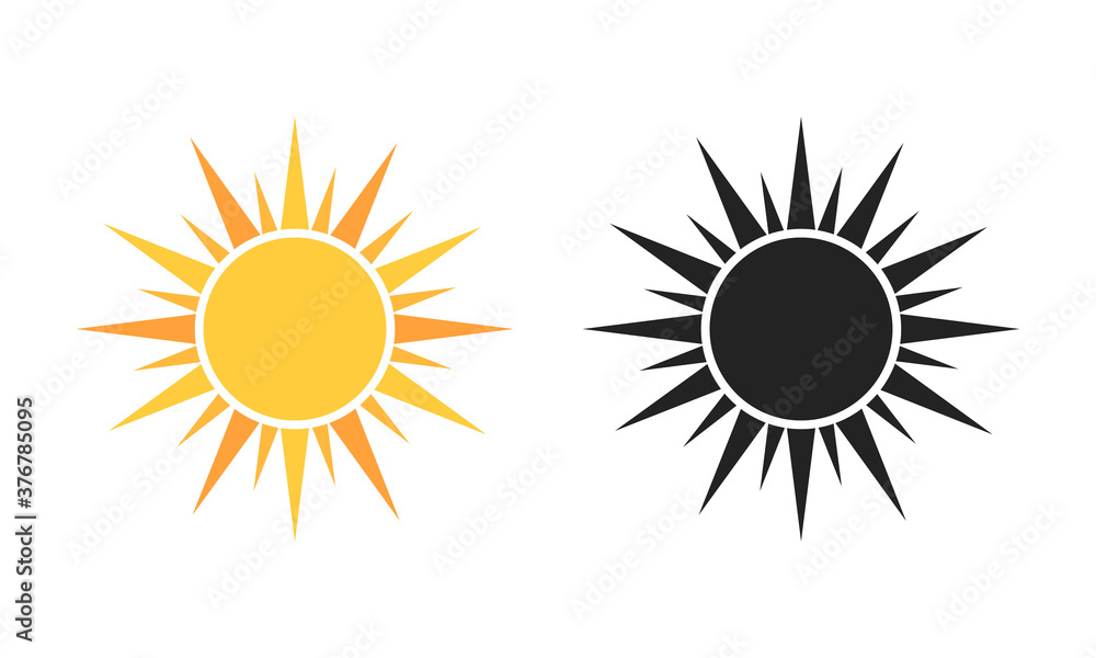 Set of sun icons. Vector illustration on white background. Weather icons. Sun in flat style Set of sun icons. Vector illustration on white background. Weather icons. Sun in flat style