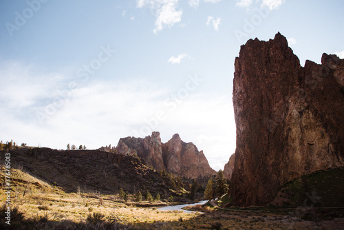 View of river and rock formations in Smith Rock State Park photo