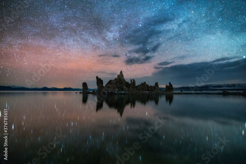 View of starry sky over Mono Lake at night photo