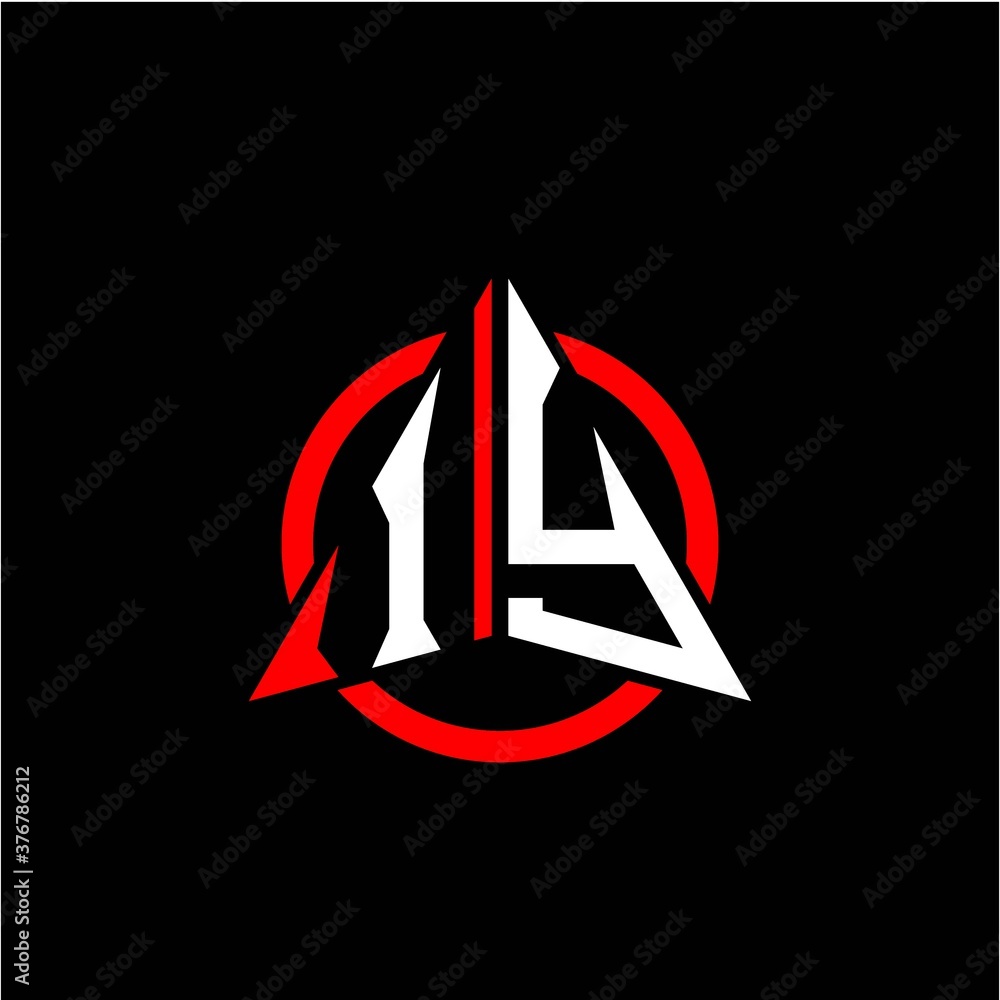 initial logo arrow I Y White color with red ring isolated on black background initial logo arrow I Y White color with red ring isolated on black background