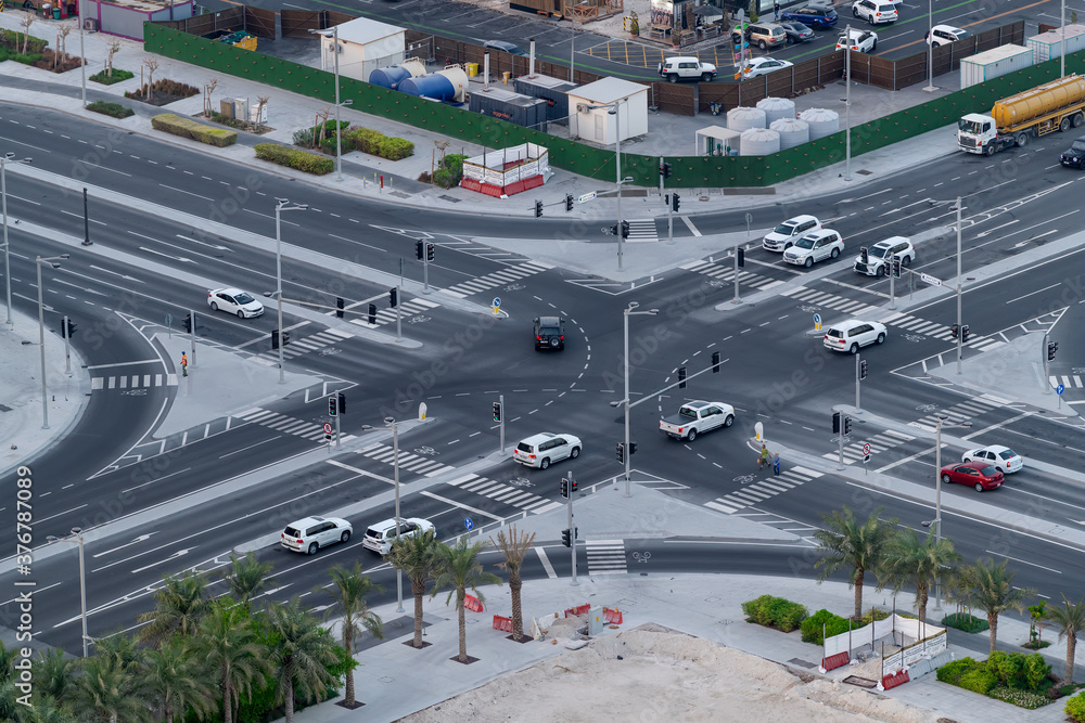 aerial view of street intersection in  Lusail city
