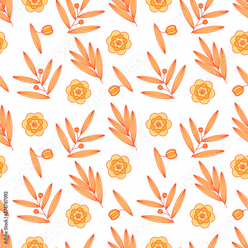 Seamless floral pattern with leaves can be used for textile printing, wallpaper, on the white background