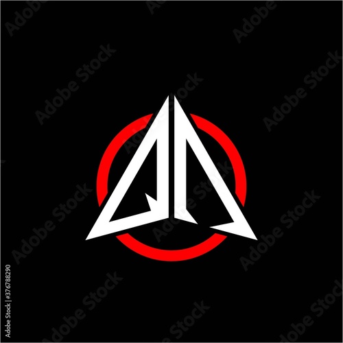 initial logo arrow Q N White color with red ring isolated on black background