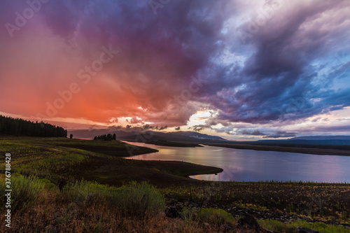 View of Stampede Reservoir during sunset