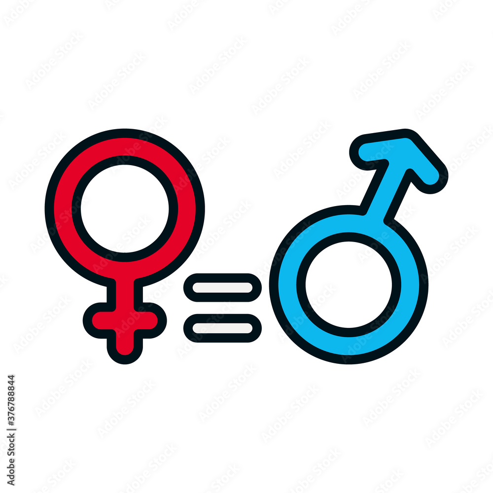 equality symbol, female and male gender symbols, line and fill style equality symbol, female and male gender symbols, line and fill style