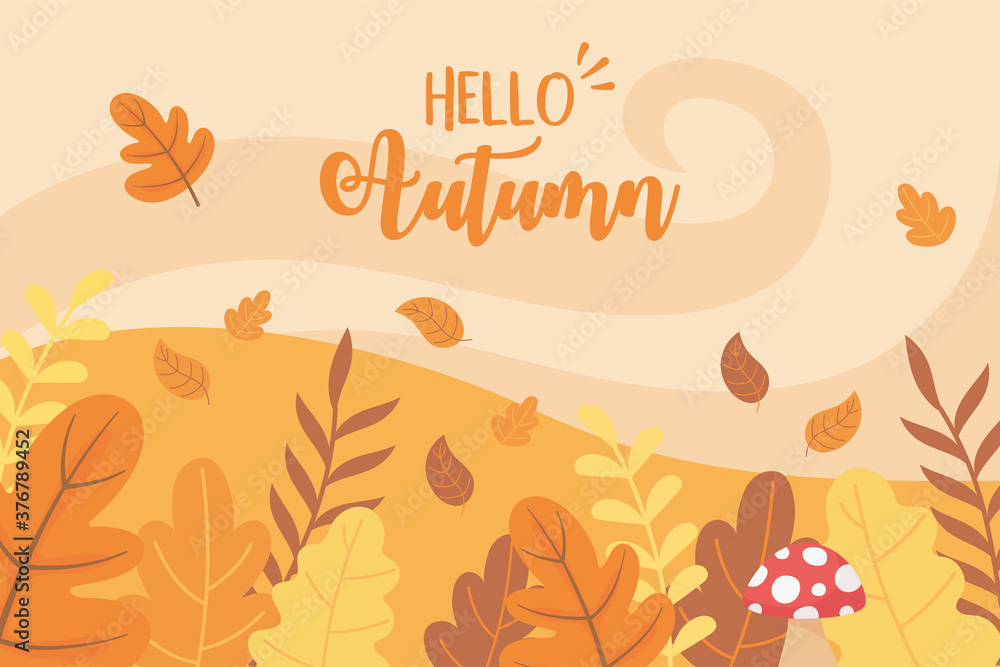 hello autumn mushroom leaves bush nature scene landscape hello autumn mushroom leaves bush nature scene landscape