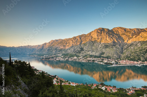 Reflection of mountain in Bay of Kotor photo
