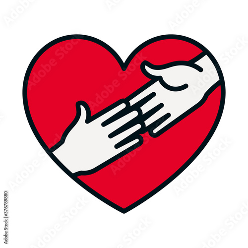 heart with hands touching icon, line and fill style