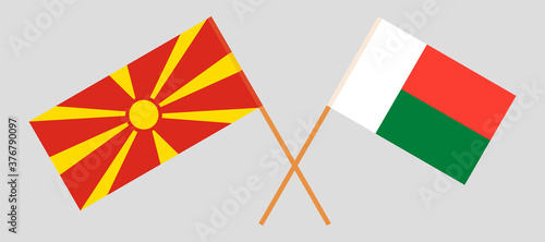 Crossed flags of North Macedonia and Madagascar