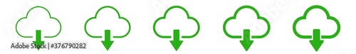 Cloud Download Icon Green Line | Clouds Arrow Down Illustration | Computing Storage Symbol |  Server Data Internet Logo | IT Service Sign | Isolated | Variations