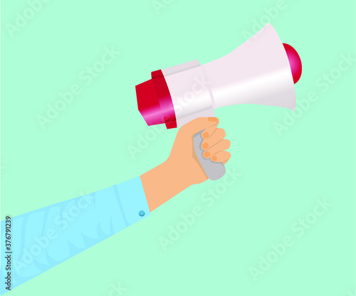 A hand with a megaphone. Vector illustration.
