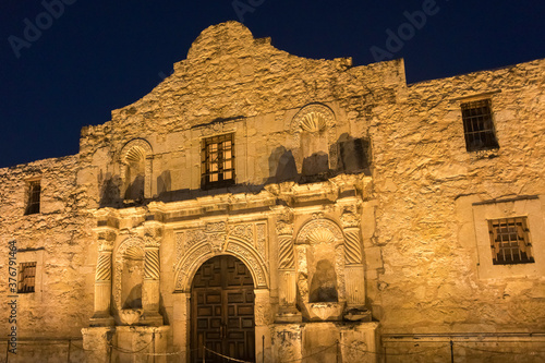 Exterior view of The Alamo at night