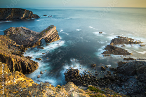 High angle view of Cape Sardao during sunset photo