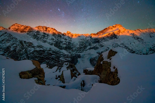 View of Mount Sefton against starry sky photo