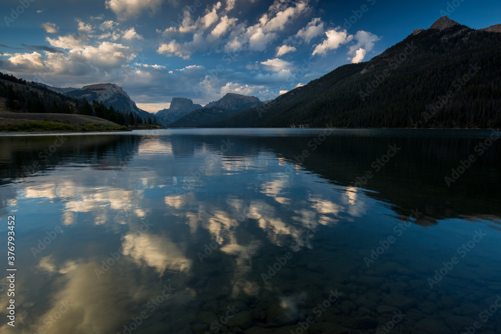 View of Green River Lakes and Squaretop at dawn View of Green River Lakes and Squaretop at dawn