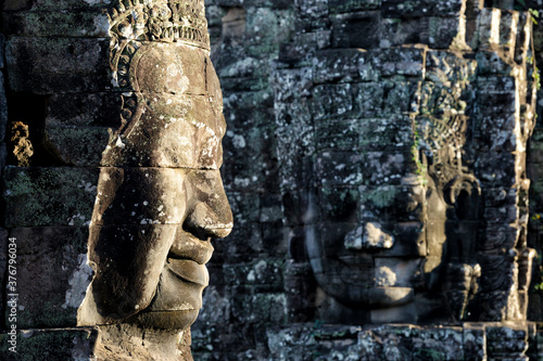 Ancient sculptures at Bayon Temple photo