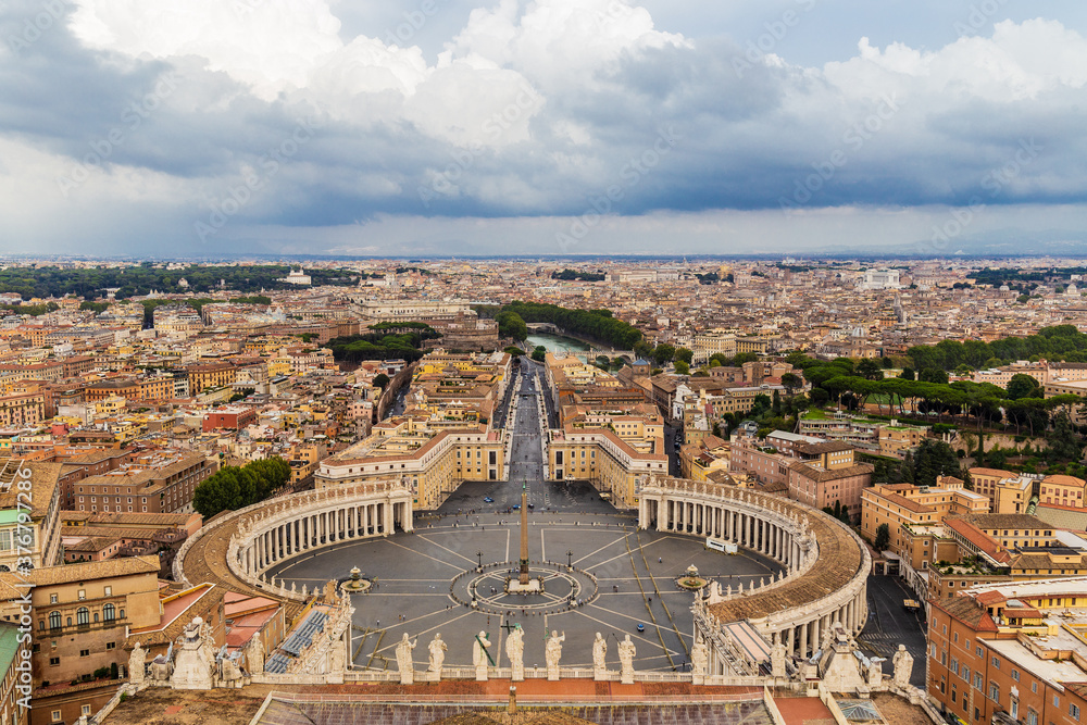 St. Peter's Square in Rome, Italy. View from the Dome