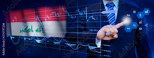 Billede på lærred Businessman touching data analytics process system with KPI financial charts, dashboard of stock and marketing on virtual interface