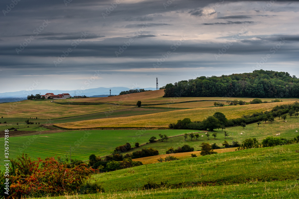 Majestic view over to a beautiful valley, french countryside Majestic view over to a beautiful valley, french countryside