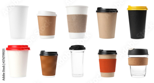 Wallpaper Mural Set of different coffee cups on white background. Banner design Torontodigital.ca