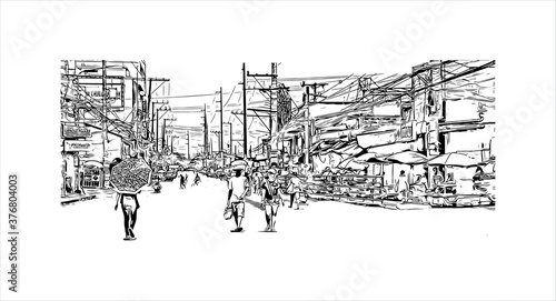 Building view with landmark of Bacoor, officially the City of Bacoor, is a 1st class city in the province of Cavite, Philippines. Hand drawn sketch illustration in vector. photo