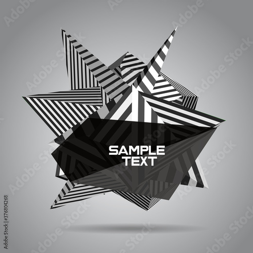 3D decorative elements with space for text. Black and white geometric shapes vector illustration