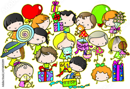 vector cartoon Many children receive gifts