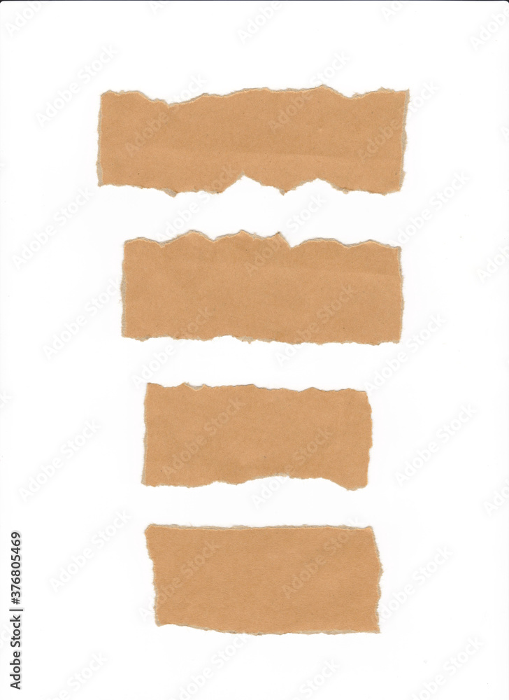 Brown note paper torn of rectangle isolated on white background. Brown note paper torn of rectangle isolated on white background.