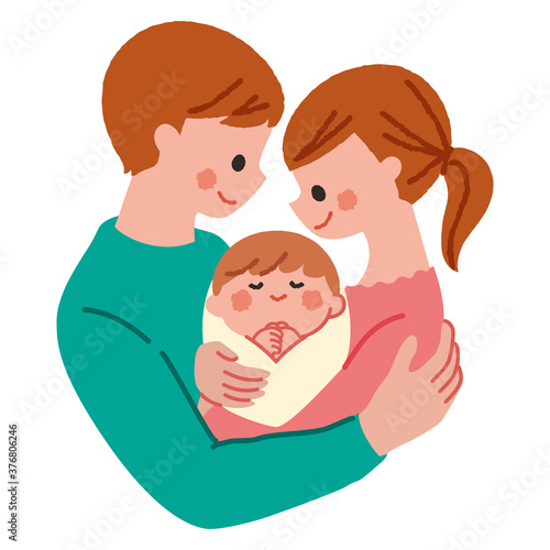 パパ　ママ　ベビー　イラスト