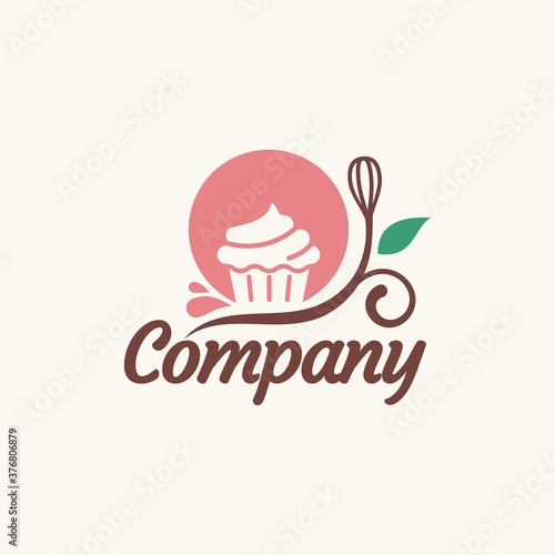 sweet cupcake logo vector graphic with a cute cupcake and   wisk