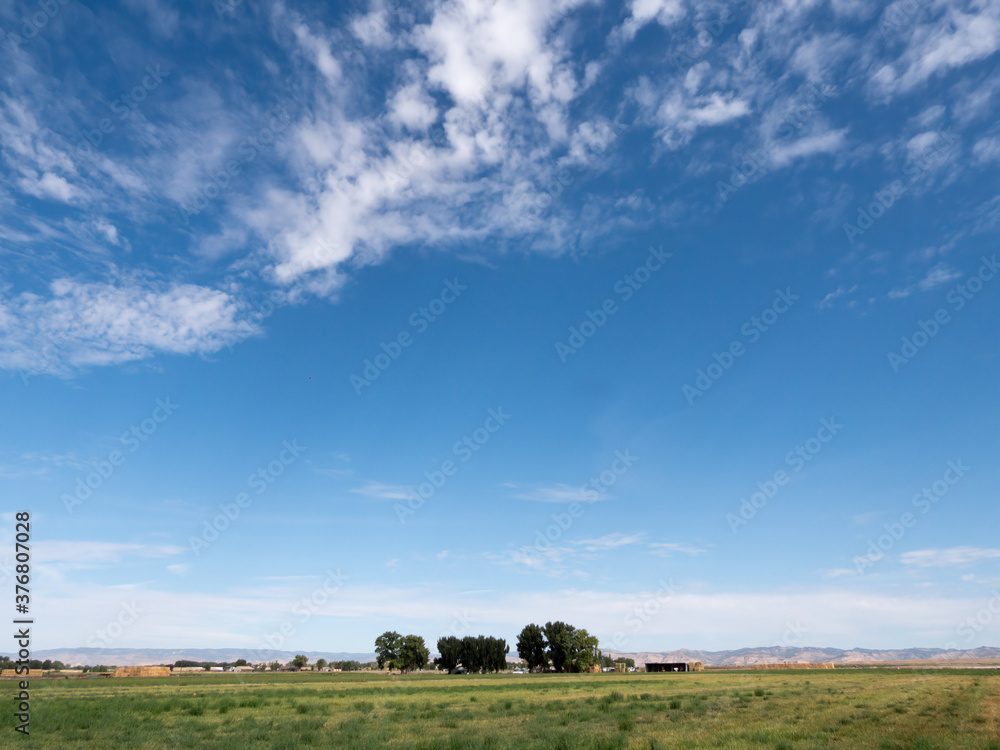 Low horizon landscape with summer sky and countryside in western Colorado