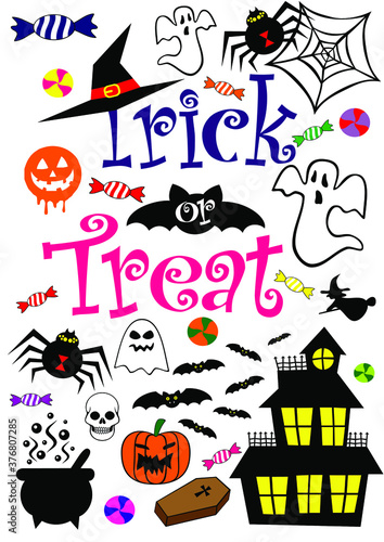 Trick or treat full color icons set vector