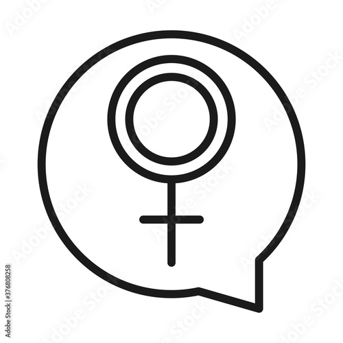 feminism movement icon, gender sign talk bubble, female rights pictogram line style