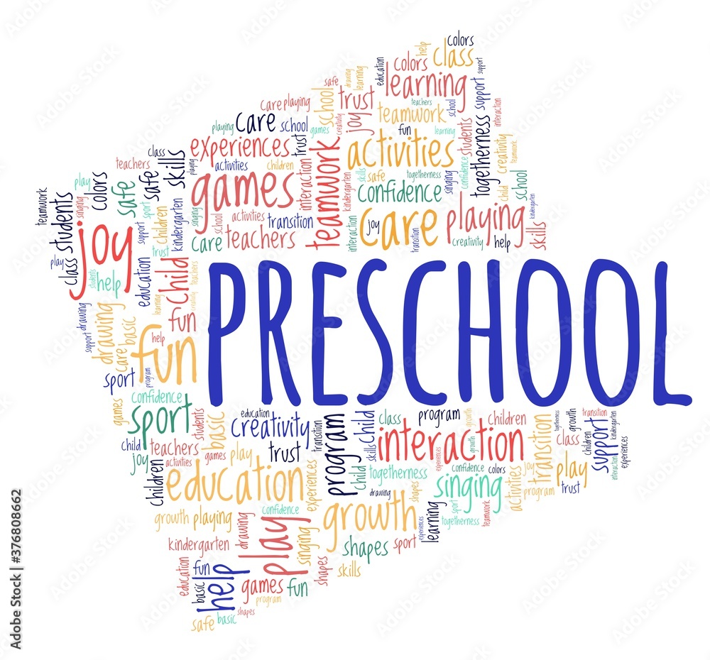 Preschool vector illustration word cloud isolated on a white background. Preschool vector illustration word cloud isolated on a white background.