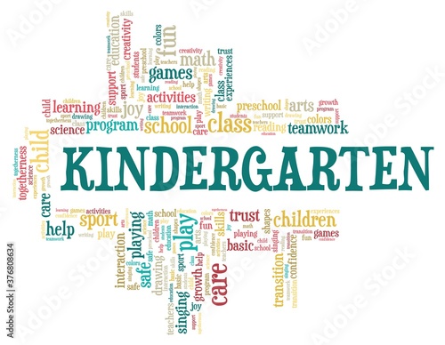 Kindergarten vector illustration word cloud isolated on a white background.