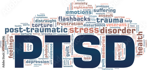 Post-traumatic stress disorder - PTSD vector illustration word cloud isolated on a white background.