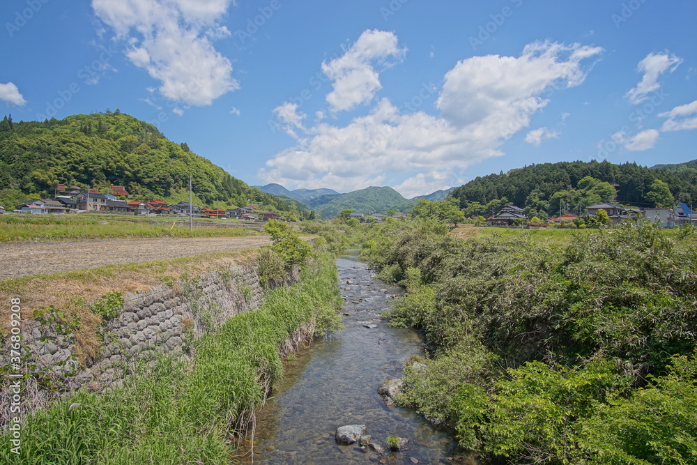 landscape of a small town in rural of Japan, Hongo. 