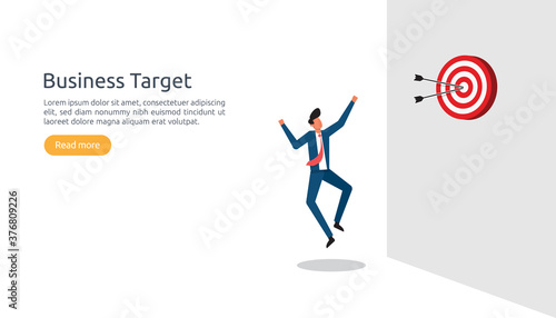 pointing the marketing business target concept for planning and management finance. strategy achievement to reach the success goal. Flat design style illustration vector with businessman character