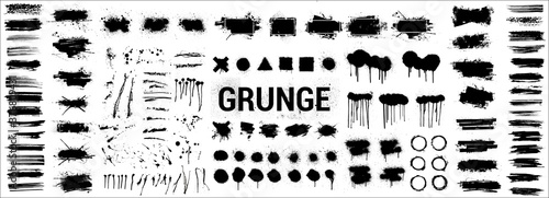 Detailed ink stencil. Grunge big collection - Overlay texture, brush strokes, brushes, lines, spray graffiti and other. Spots blotches, great elaboration. Big set dirty Silhouettes. Vector set grunge