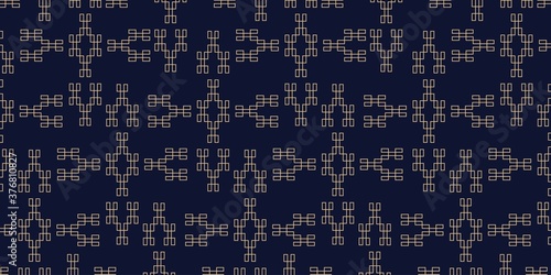 Abstract geometric pattern with lines, seamless pattern vector background. Blue-black and gold texture
