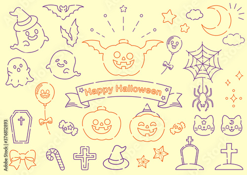 ハロウィン 線画の可愛い素材集 線画 ベクターイラスト