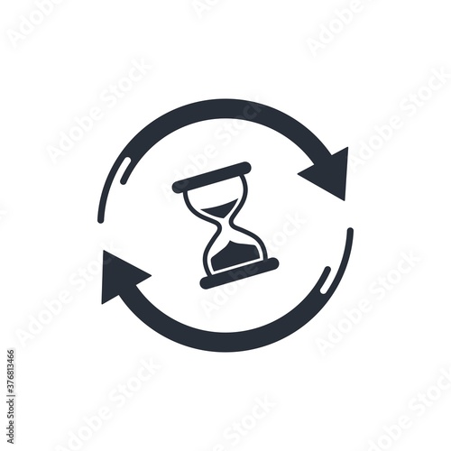 Hourglass and rotation arrow. Vector linear icon isolated on white background.