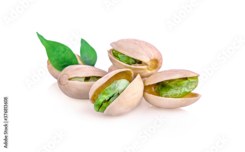 Pistachios isolated on white background