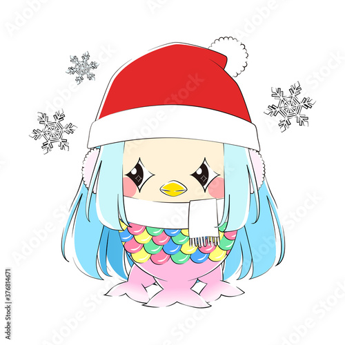 アマビエ　クリスマス　雪　冬　手描き風　立ち絵　通常