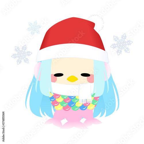 アマビエ　クリスマス　雪　冬　アウトラインなし　立ち絵　通常　目閉じ