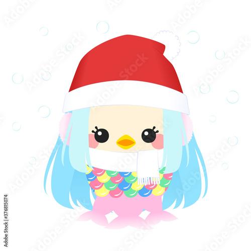 アマビエ　クリスマス　雪　冬　アウトラインなし　立ち絵　通常　口開き