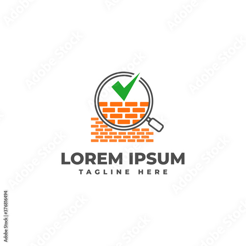 Brick wall with check mark recommendations for installation of brick walls logo icon vector